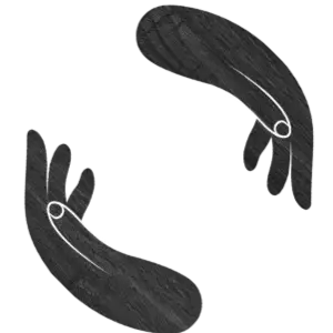 Symbol spojených dlaní v černobílém provedení reprezentující filozofii udržitelnosti a osobního přístupu značky Oakcent k tvorbě dřevěných podlah.