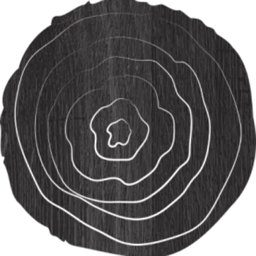 Grafický symbol letokruhů dubového kmene reprezentující lokální původ dřeva a českou výrobu prémiových podlah Oakcent.