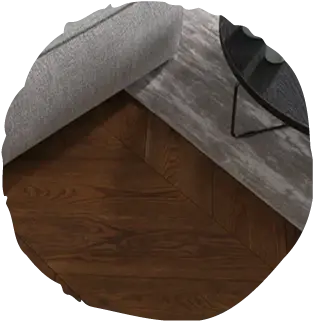 Detailní náhled na dubovou podlahu Oakcent Hazel s výraznou kresbou dřeva v obývacím pokoji, kde sytý hnědý odstín a precizní pokládka do vzoru rybí kosti (Herringbone) vytvářejí rafinovaný a komfortní základ interiéru.