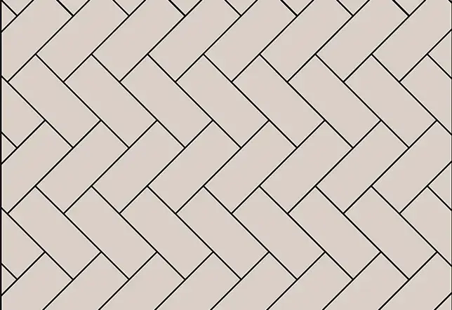 Grafické schéma tradičního vzoru podlahy Herringbone, znázorňující klasickou skladbu prken v pravém úhlu do podoby rybí kosti.