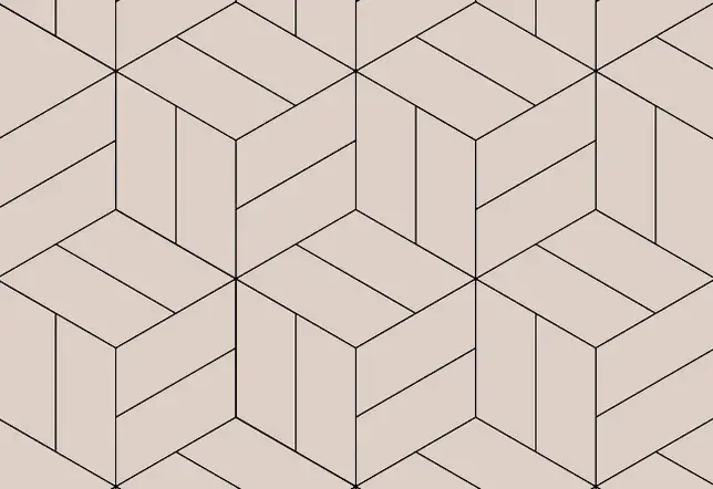 Grafické znázornění 3D geometrického vzoru Cubes z kolekce Polygons, který pomocí lineární kresby kosočtverců vytváří čistý a symetrický efekt prostorových kostek.