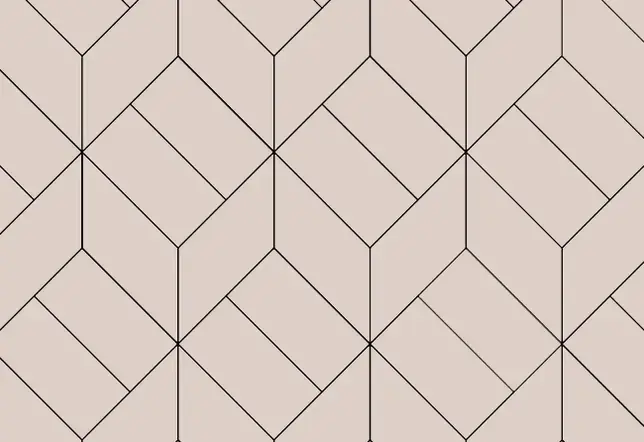 Grafický návrh 3D geometrického vzoru Cubes z kolekce Polygons, který pomocí lineární kresby kosočtverců vytváří optický efekt prostorových krychlí.